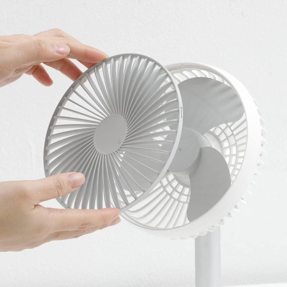 Livingdot adjustable standing fan with removable front grill being detached by hands