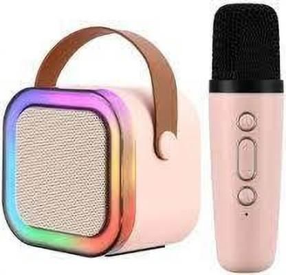 Livingdot Bluetooth microphone speaker with pink handheld mic and portable speaker with brown handle