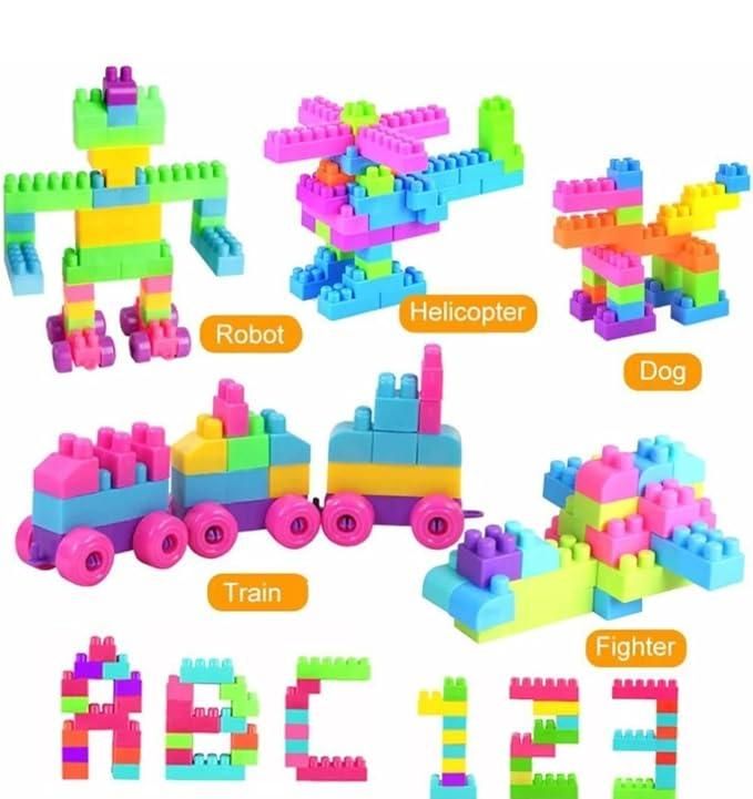 Livingdot colorful children's building block set with robot helicopter dog train and alphabet blocks