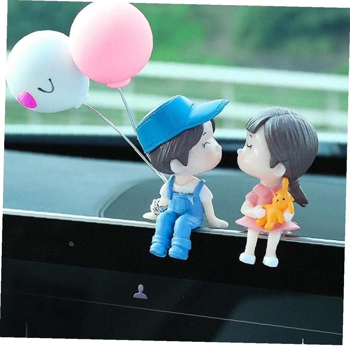 Livingdot cute couple car decorations with boy and girl figurines holding balloons for dashboard display