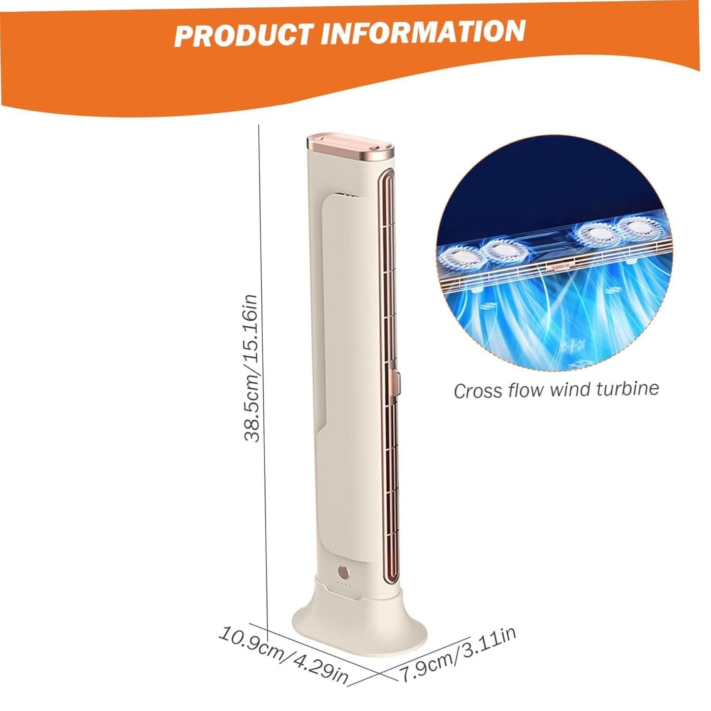 Livingdot desktop USB AC fan tall slim tower with cross flow wind turbine and compact base