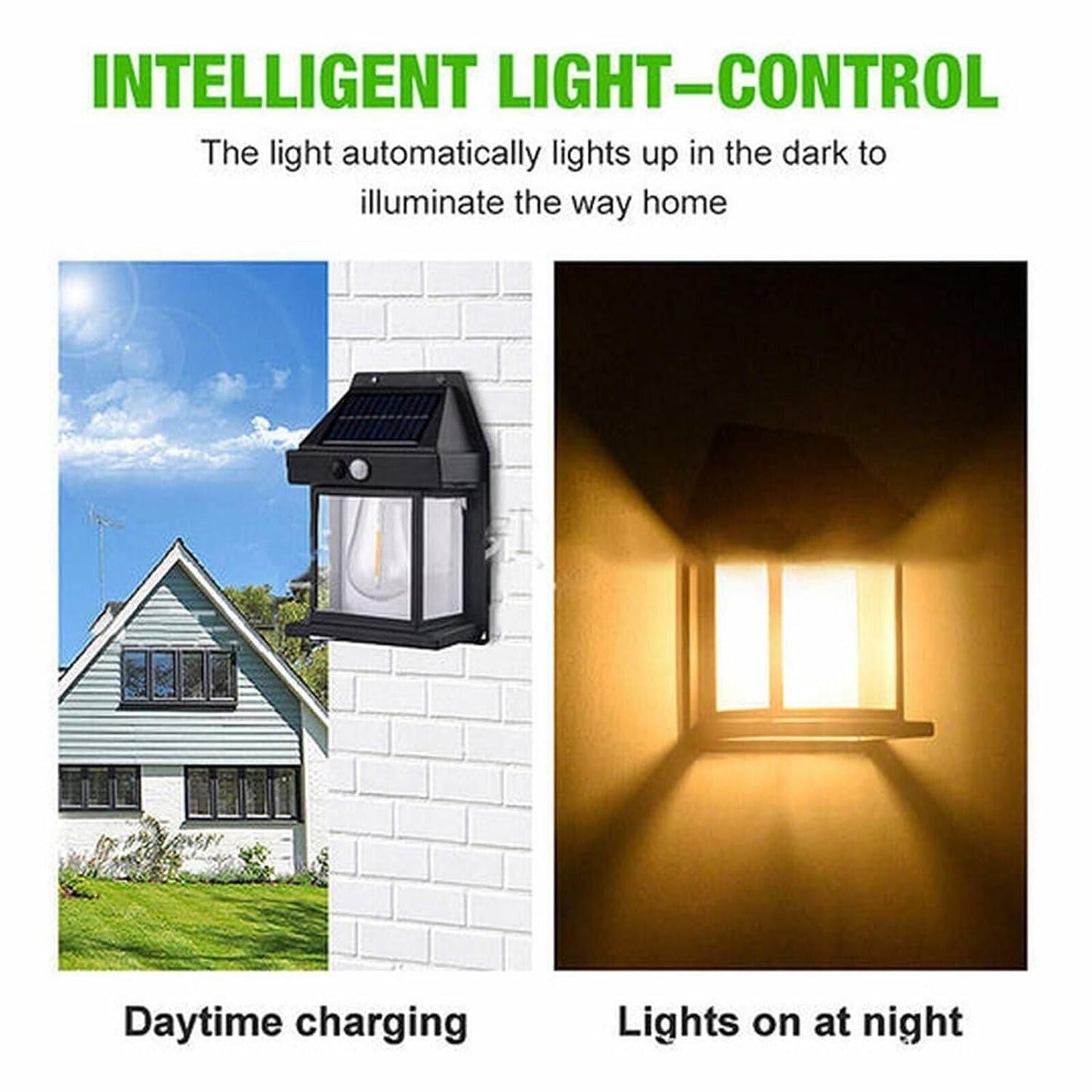 Energy-efficient garden lighting with solar panel charging during daytime and automatic light activation at night