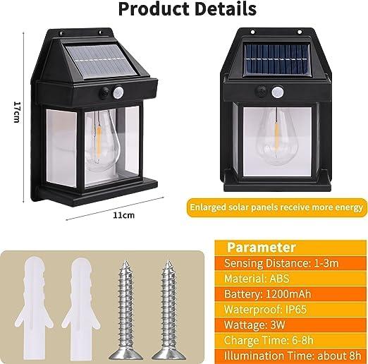 Black energy-efficient garden lighting wall-mounted solar lamp with motion sensor and waterproof design