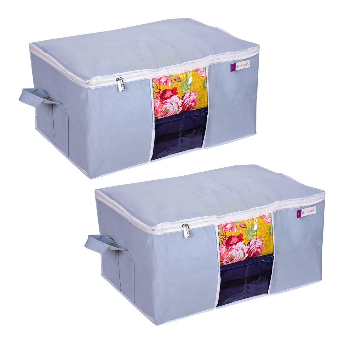 Livingdot gray fabric underbed storage bag with zipper and handle for organizing clothes and bedding