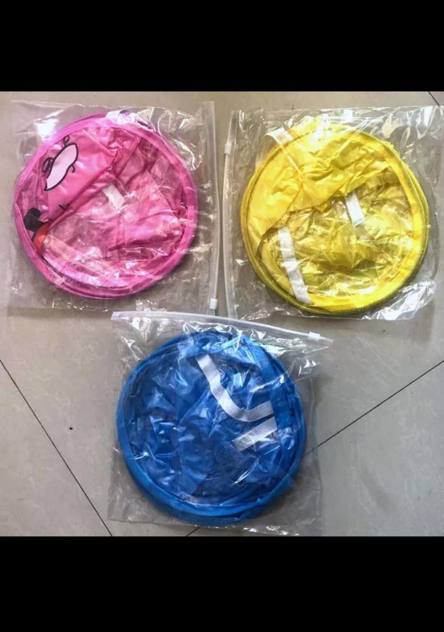 Livingdot kid's duck rain cover in pink yellow and blue colors packaged in clear plastic bags