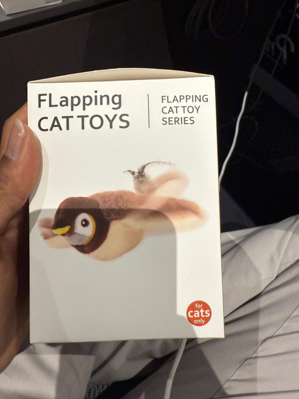 Flapping cat toy box showing realistic motion cat toy designed to flap wings for cats