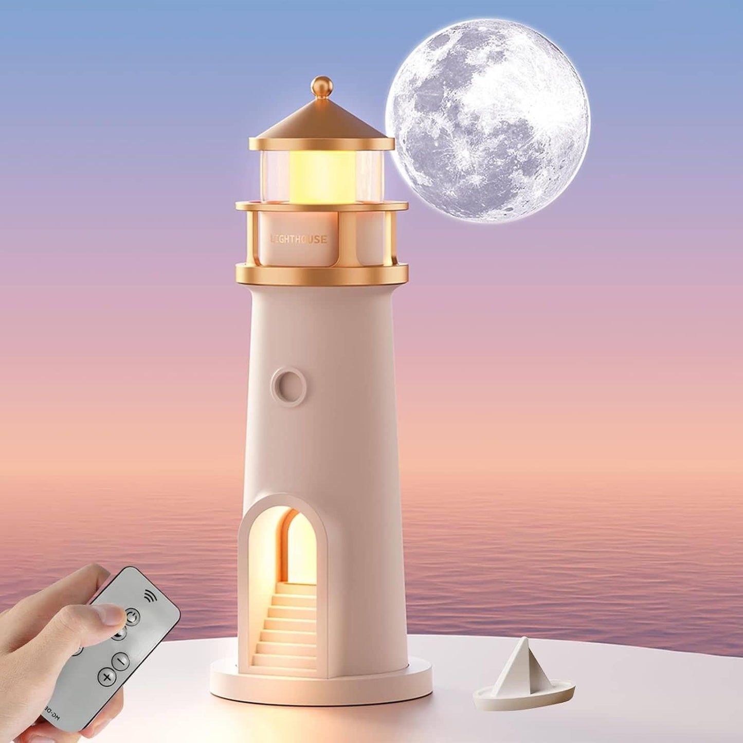 Livingdot lighthouse night light with remote control and moon backdrop unique night light gift