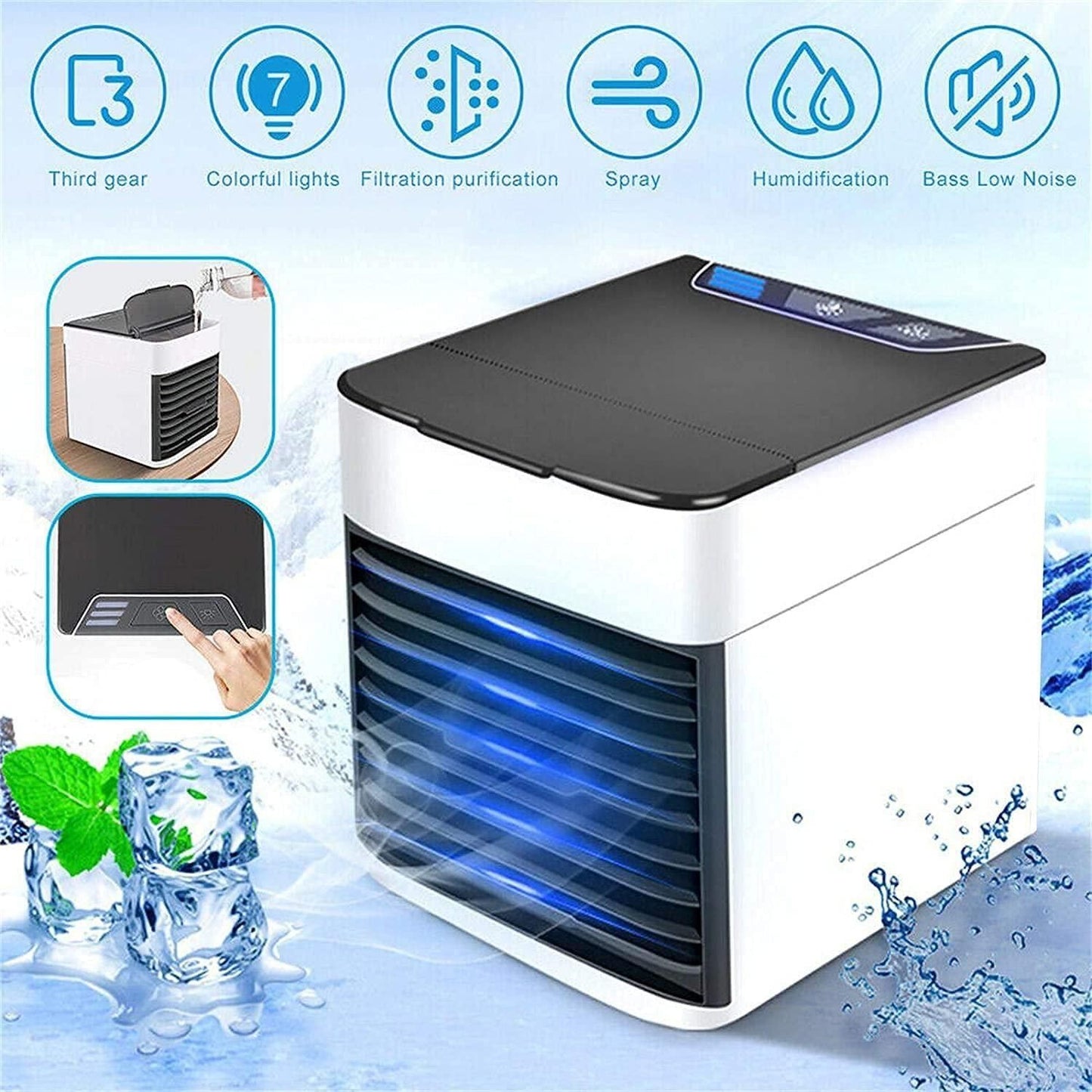 Livingdot mini air conditioner for home with colorful lights, filtration, humidification, and low noise