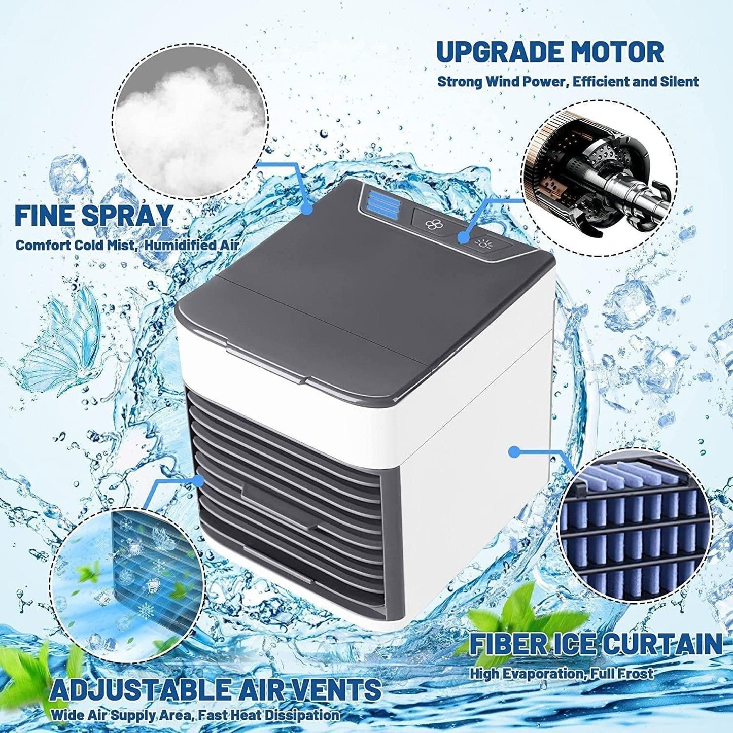 Livingdot mini air conditioner for home with adjustable air vents fine spray and upgraded motor