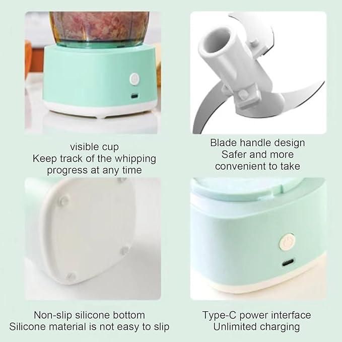 Multifunctional food processor with visible cup, blade handle design, non-slip silicone bottom, and Type-C power interface