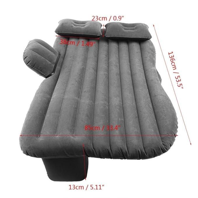 Livingdot gray inflatable portable car travel bed with pillows and side support for backseat use