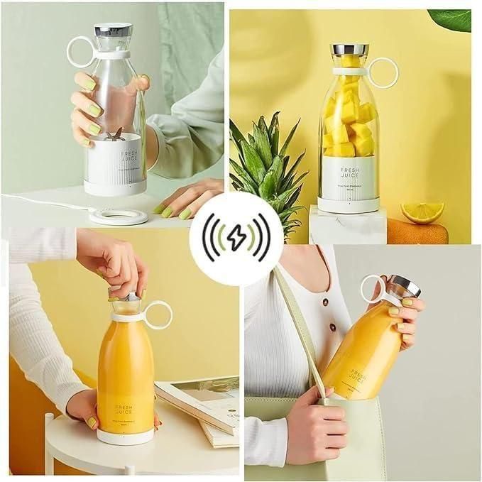 Livingdot portable mini juice blender in white with fruit inside and hands holding it for on-the-go use