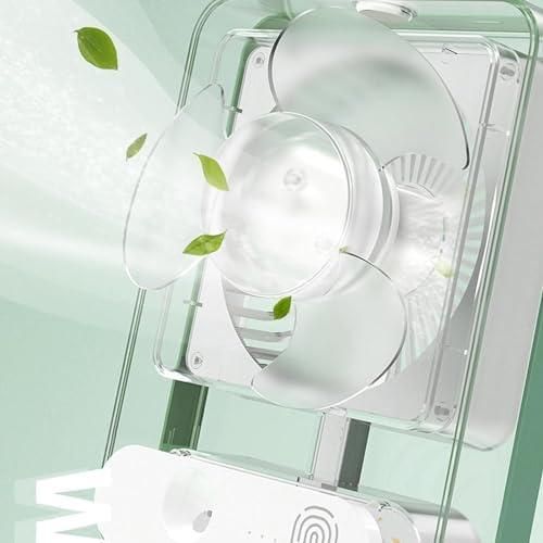 Livingdot portable rechargeable misting fan with transparent blades cooling with green leaves