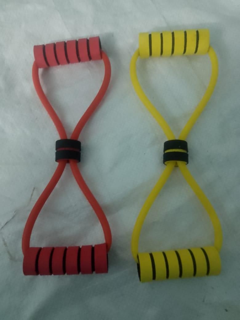 Livingdot red and yellow resistance bands for home gym with padded handles for strength training