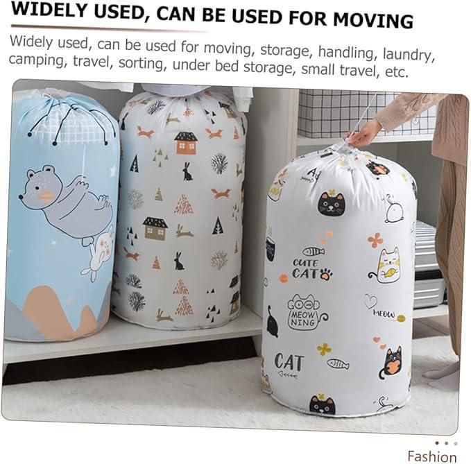 Livingdot round quilt storage bag with cute cat and animal prints for organizing and moving
