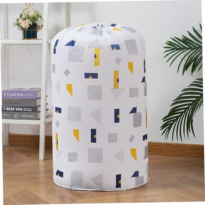 Livingdot round quilt storage bag with geometric pattern for organizing and storing quilts or blankets