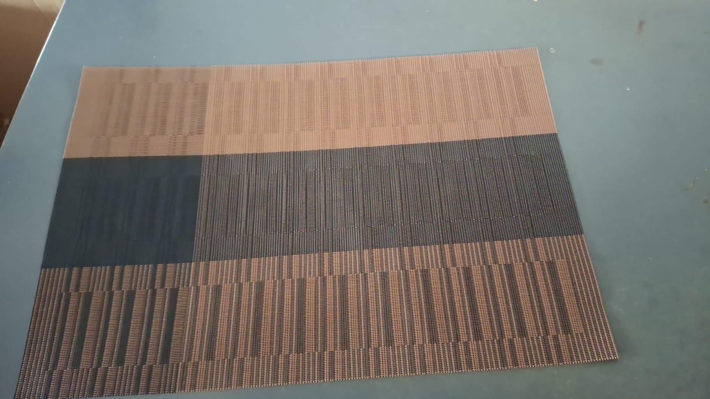 Livingdot stylish brown and black placemats with striped pattern on a gray surface
