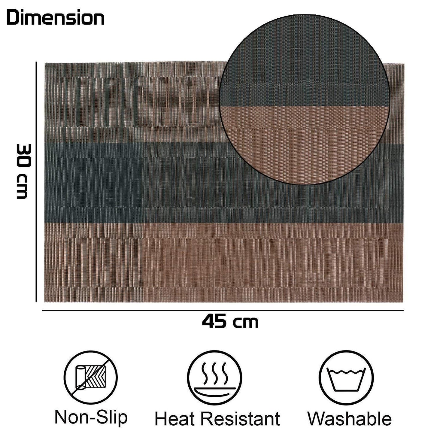 Livingdot stylish brown and black placemats with non-slip, heat resistant, and washable features