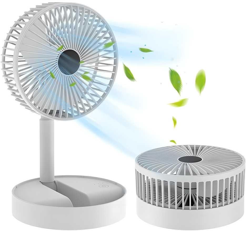 Livingdot rechargeable portable desk fan in white with adjustable height and foldable design