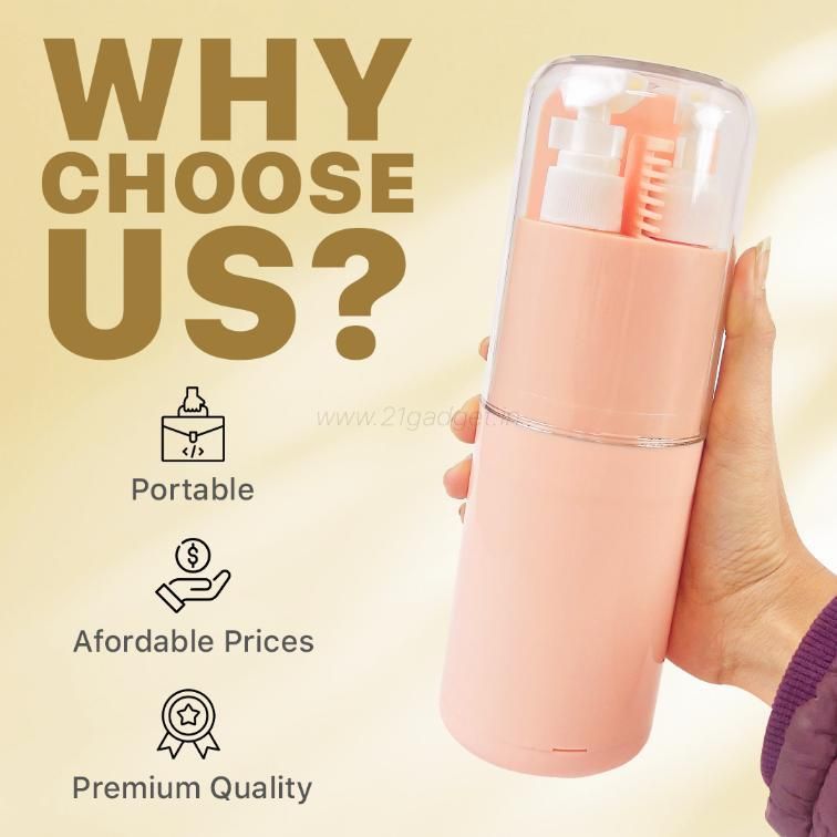 Livingdot travel size personal care kit in peach color with portable design held in hand
