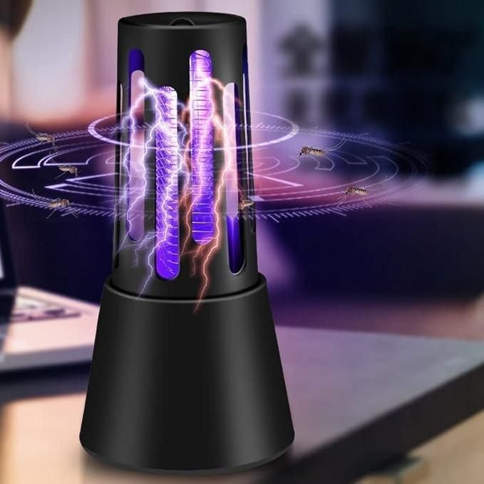 Livingdot black electric mosquito killer lamp emitting purple light with mosquitoes nearby