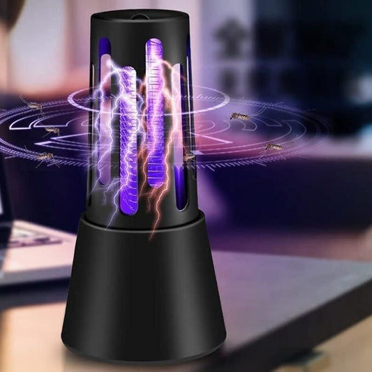 Livingdot black electric mosquito killer lamp emitting purple light with mosquitoes nearby