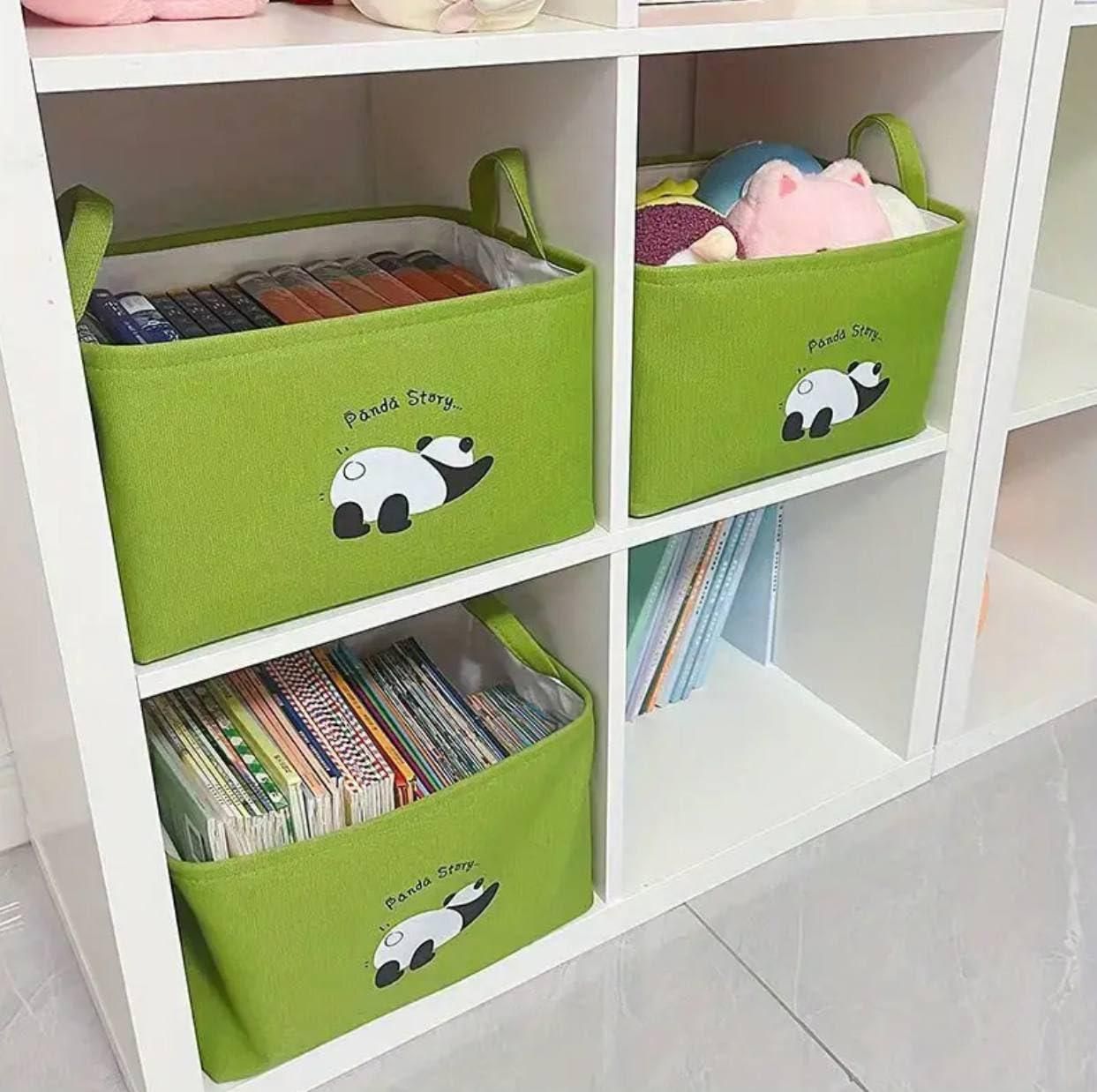 Livingdot cute panda clothes storage green fabric bins organizing shelves with handles