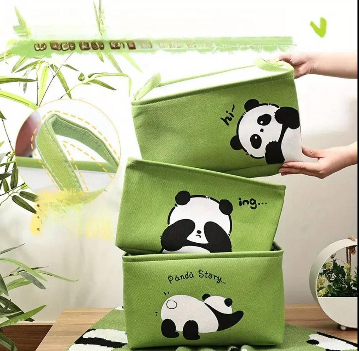 Livingdot cute panda clothes storage green fabric bins with panda designs for organizing clothes