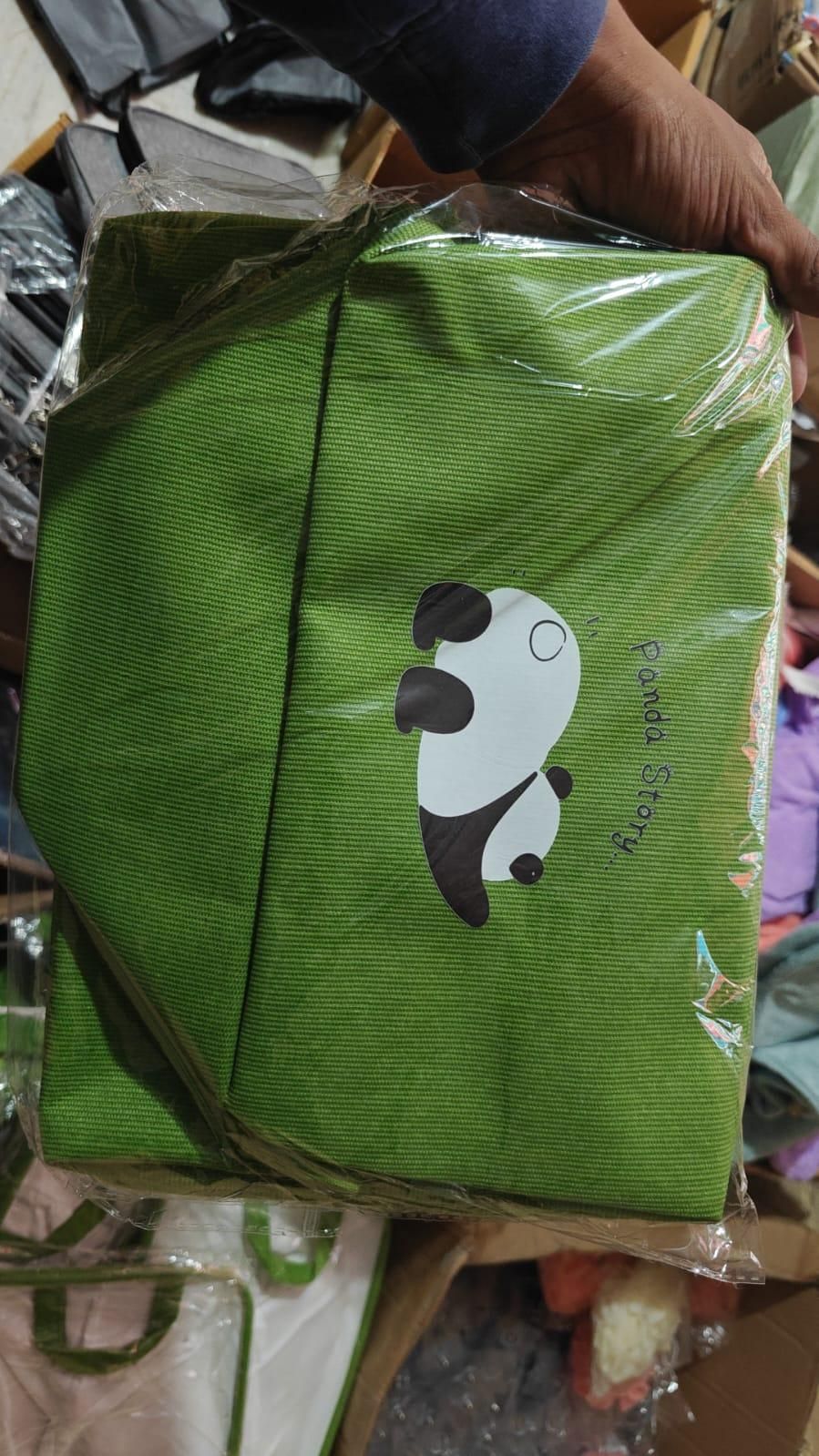 Livingdot green cute panda clothes storage bag with panda story design and handle