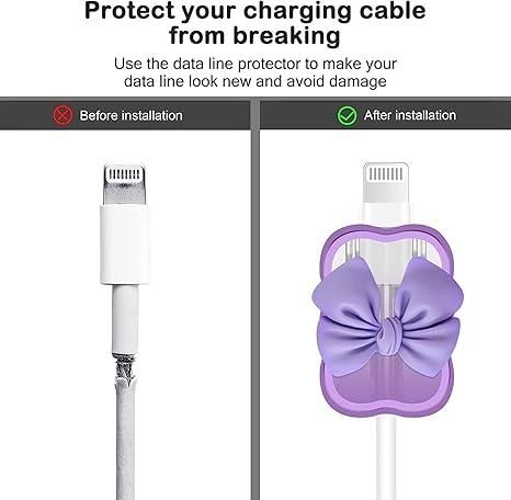 Livingdot decorative charging protective case in purple with bow design preventing cable damage