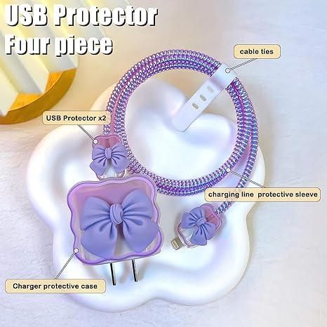 Livingdot decorative charging protective case set with purple bow design for USB and charger protection