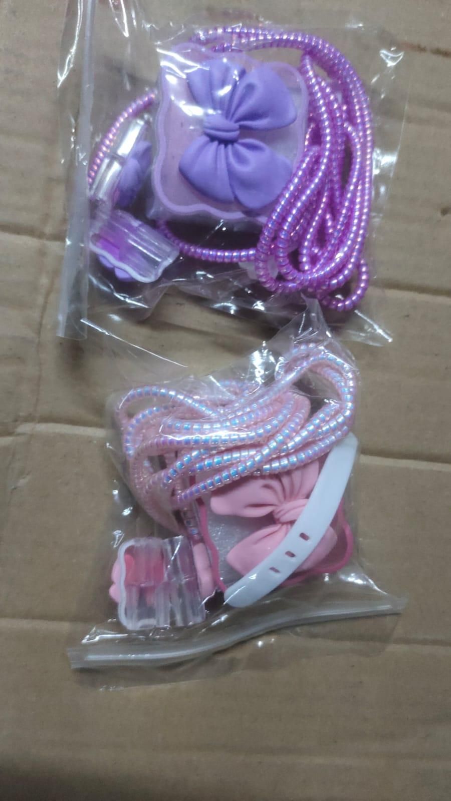 Livingdot decorative charging protective case with purple and pink bows and matching braided cords