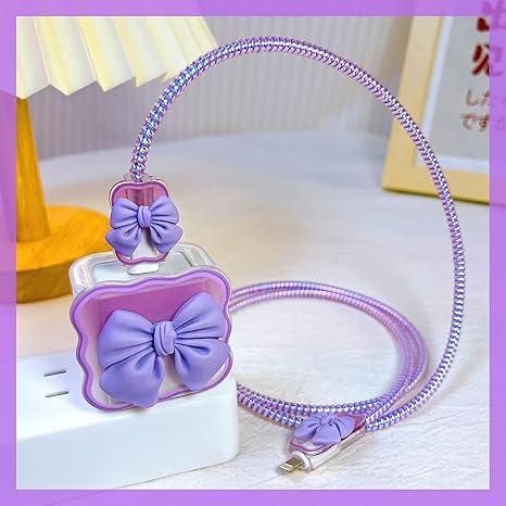 Livingdot decorative charging protective case with purple bow design and matching charging cable