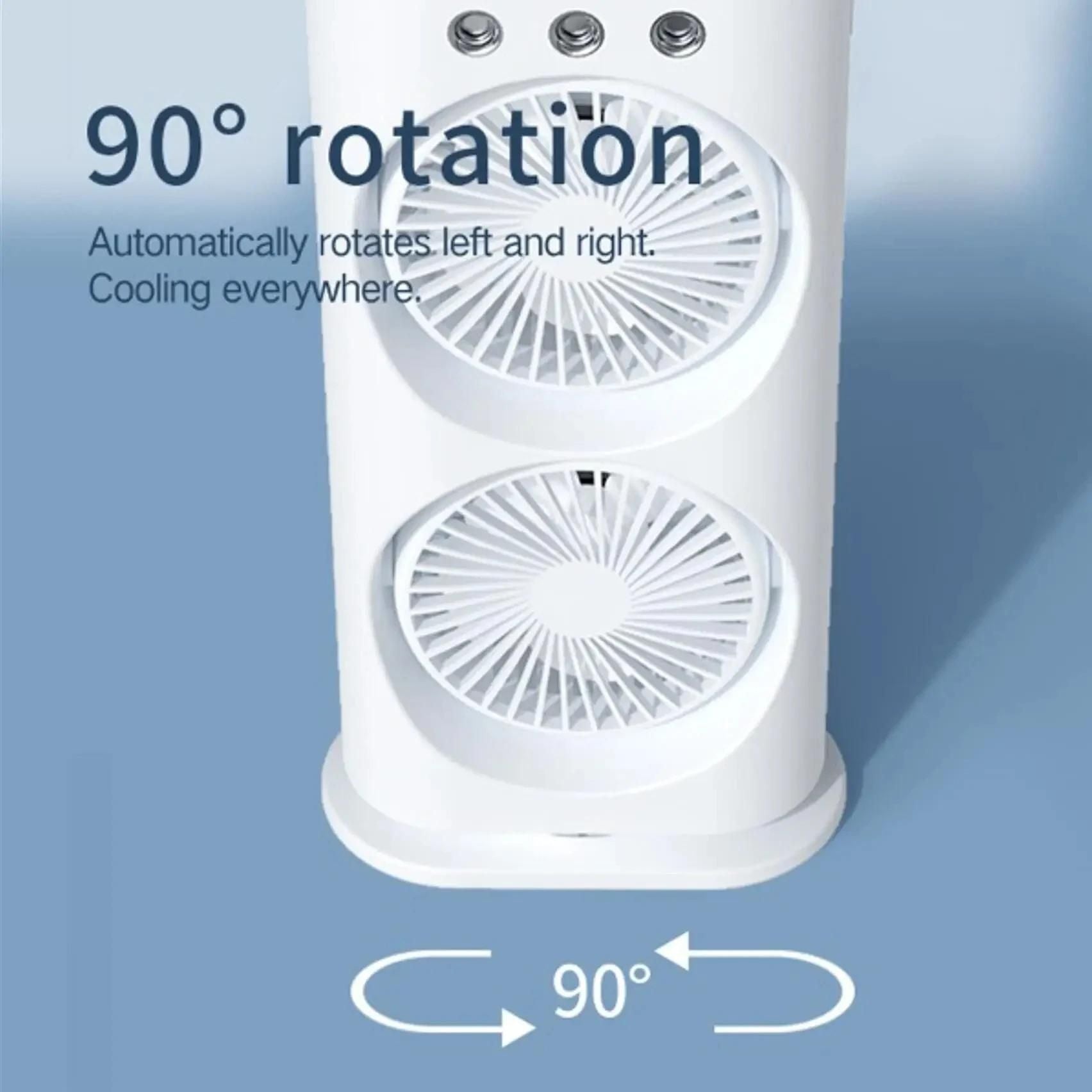 Livingdot handheld misting fan for summer with dual fans and 90 degree automatic rotation for even cooling