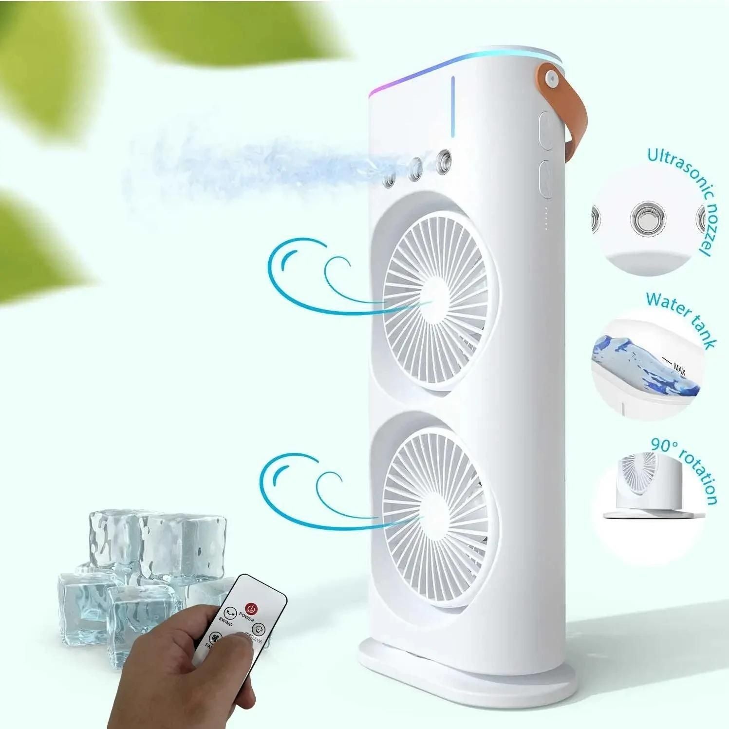 Livingdot handheld misting fan for summer with dual fans remote control and water tank