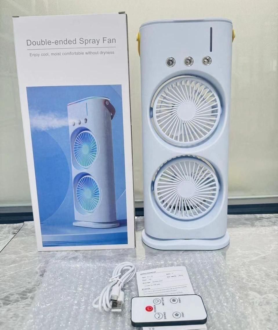 Livingdot handheld misting fan for summer with double-ended dual fans and remote control in white