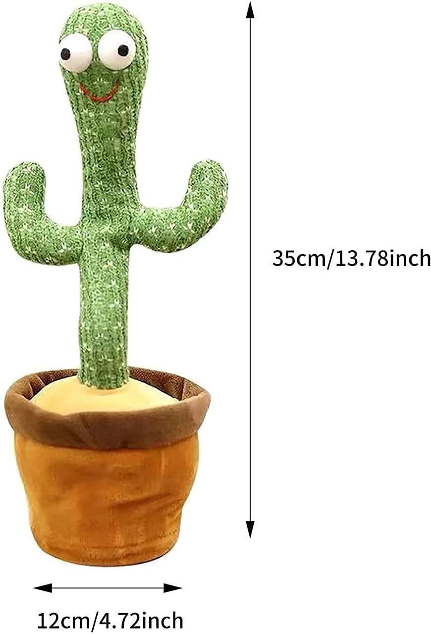 Livingdot LED cactus toy plush in brown pot with smiling face measuring 35 cm tall