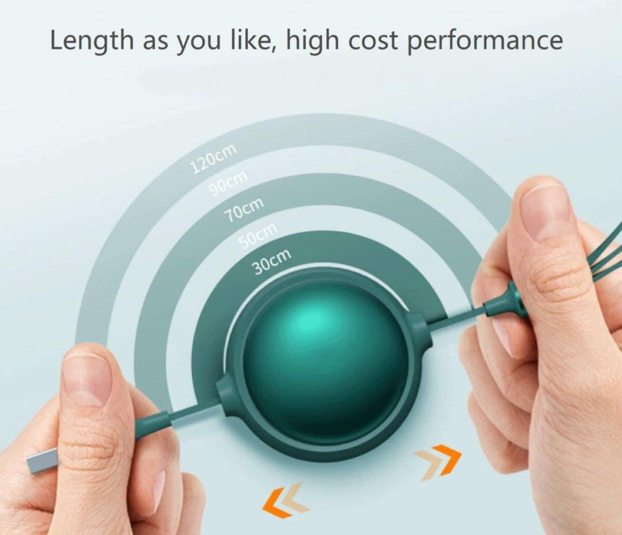 Livingdot multi-device charging cable with adjustable retractable length up to 120cm