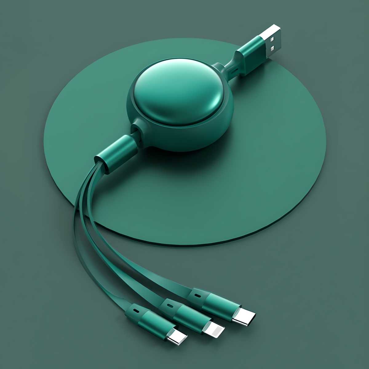 Livingdot green retractable multi-device charging cable with USB and three different connectors
