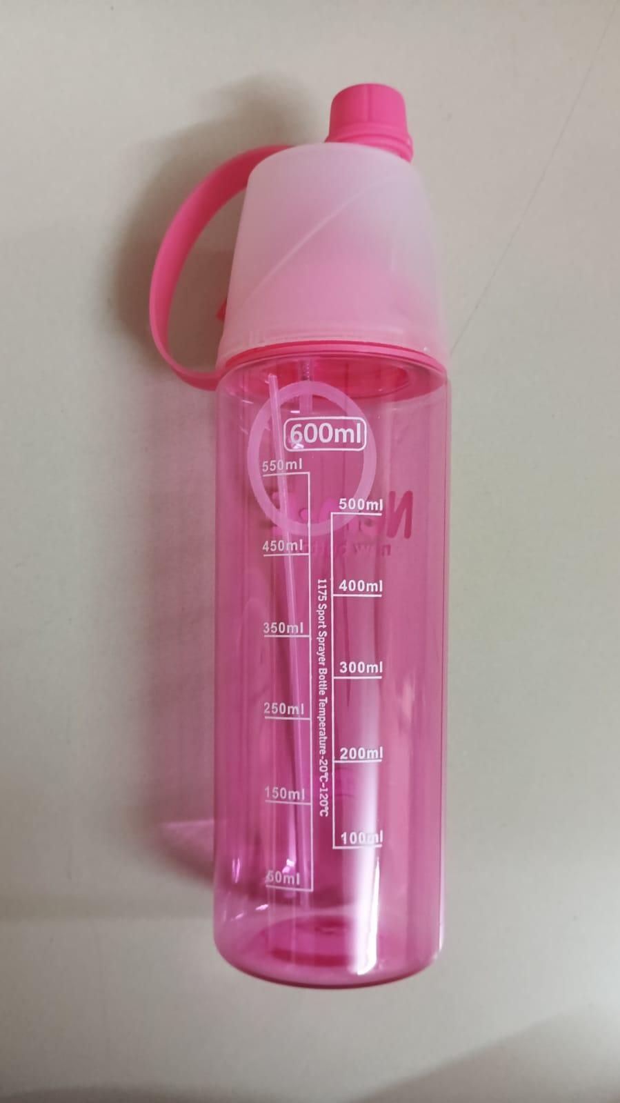 Livingdot pink leakproof sports bottle with 600ml capacity and measurement markings