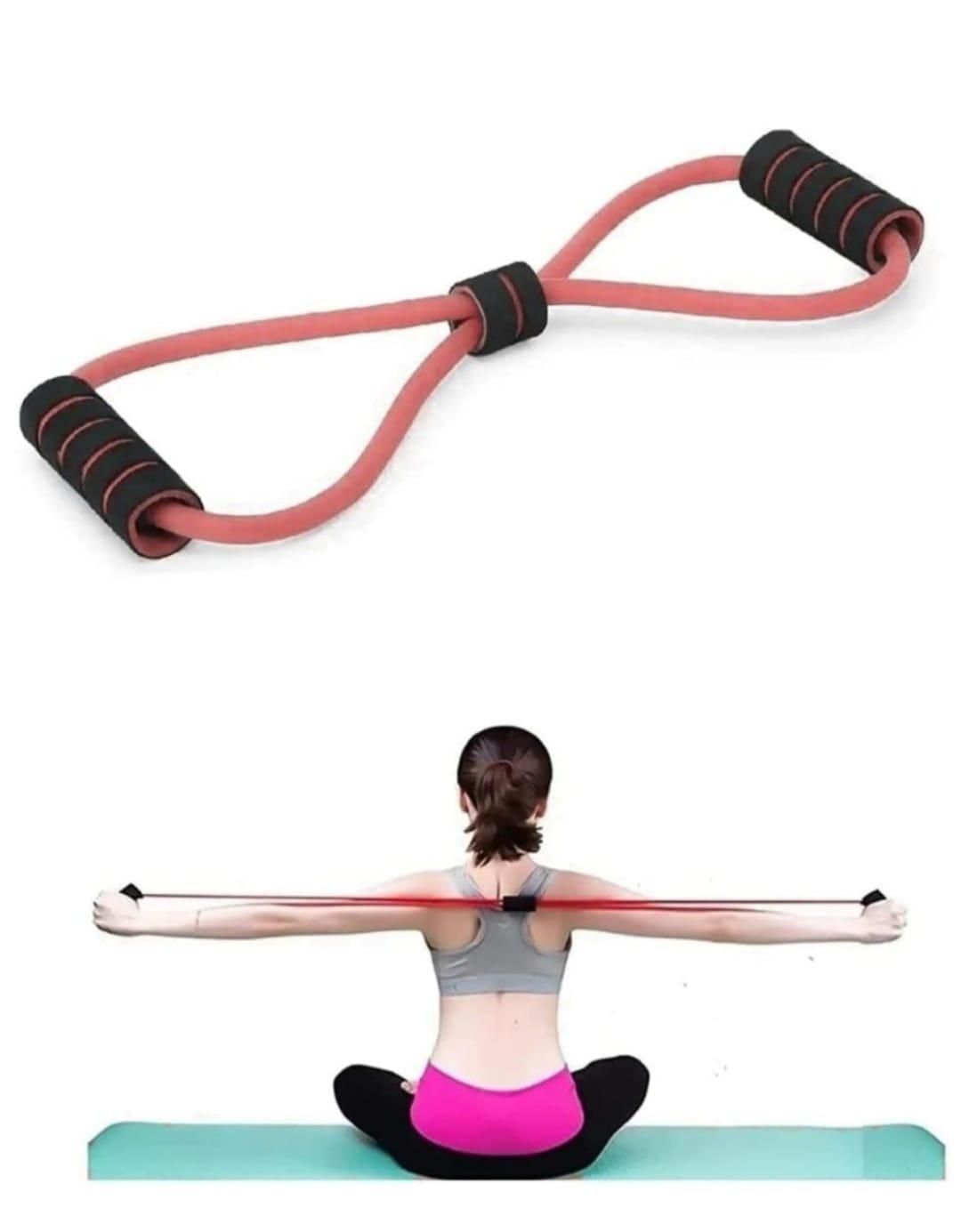 Livingdot pink resistance bands for home gym with foam handles being used for back exercises