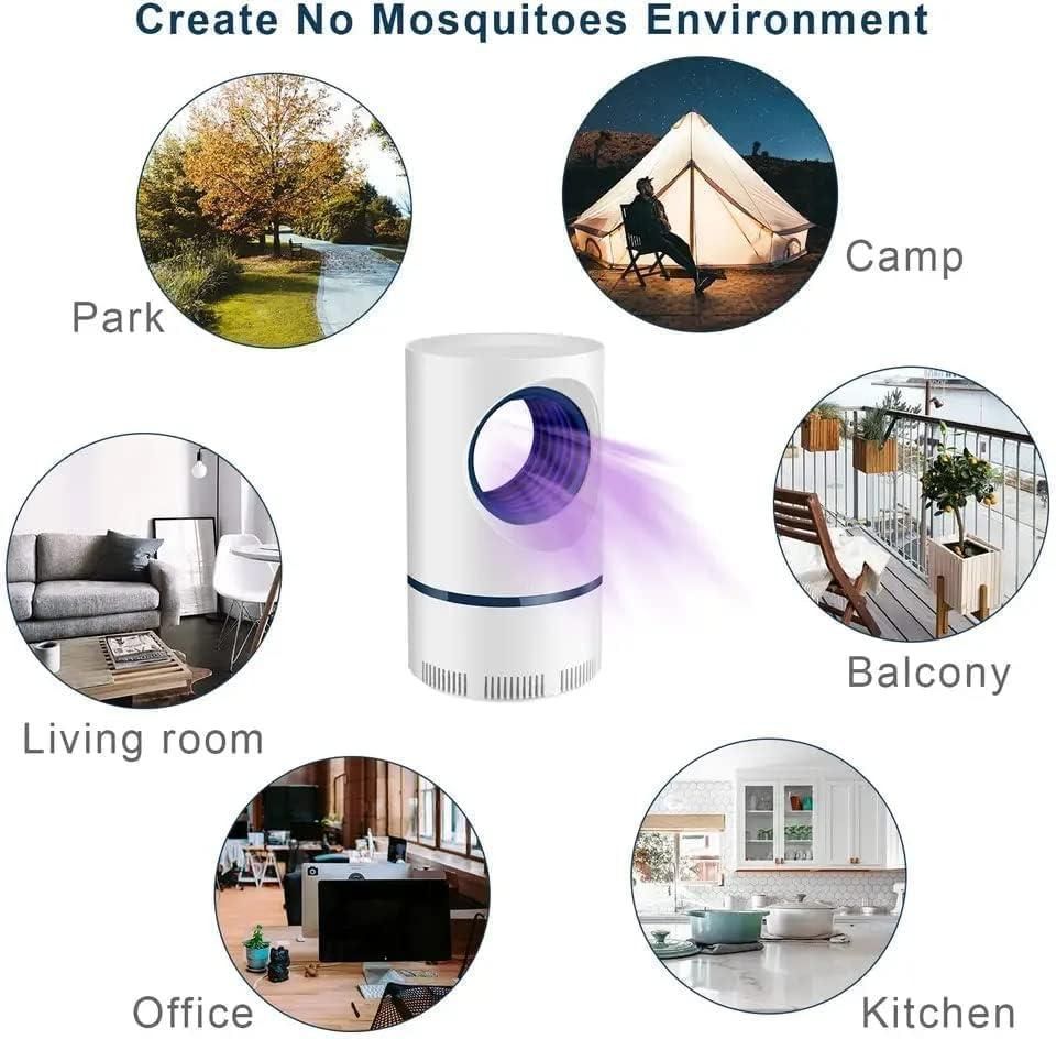 Livingdot electric insect killer for indoors shown eliminating mosquitoes in living room, kitchen, office, balcony, park, and camp